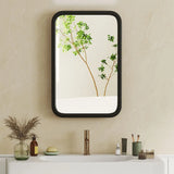 HOMCOM Bathroom Wall Cabinet with Tempered Mirror Door & 3 Shelves – Metal Mirror Cabinet for Bathroom or Hallway, Black