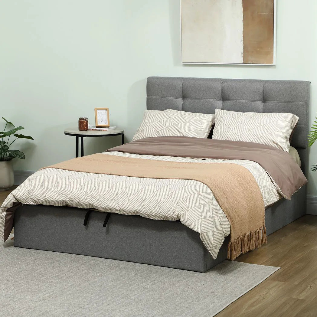 HOMCOM 5ft King Size Ottoman Bed with Gas Lift Storage and Tufted Headboard – Bedroom Frame, Grey