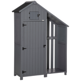HOMCOM Wooden Garden Tool Storage Shed with 3 Shelves and Firewood Rack – Outdoor Fir Wood Storage, Grey
