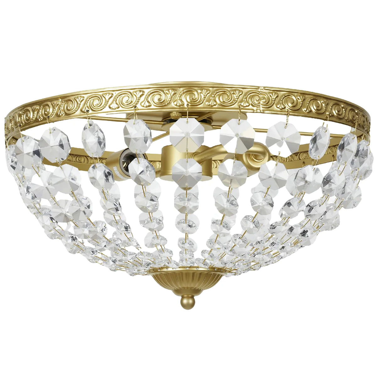 HOMCOM 2-Light Crystal Chandelier Flush Mount Ceiling Light with 168 Octagonal Beads – Vintage, Gold Tone