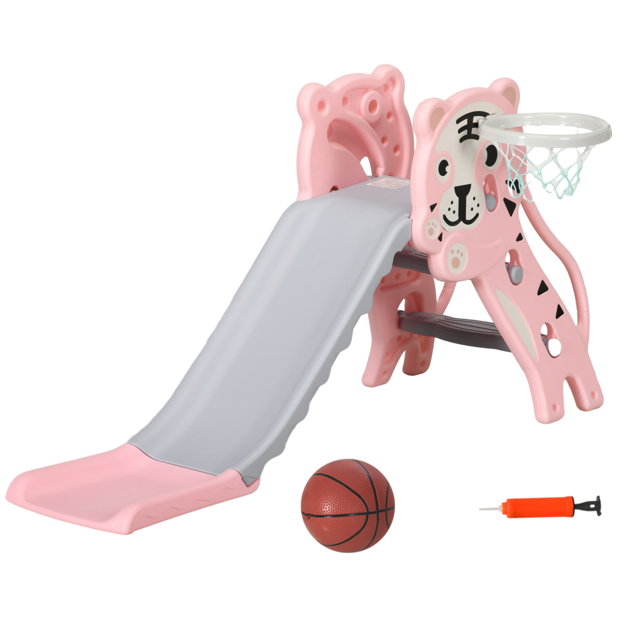AIYAPLAY Kids Slide with Basketball Hoop and Basketball – Indoor Play Slide for 18-36 Months, Pink