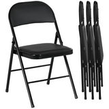 HOMCOM Set of 4 Padded Folding Chairs with Cushioned Seats & Steel Frame – Space-Saving Seating, Black