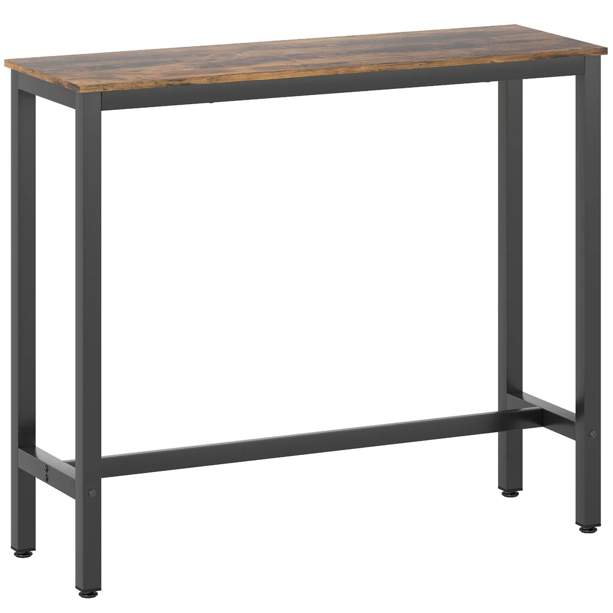 HOMCOM Rectangular Bar Table with Wood-Effect Top and Steel Frame – Pub, Kitchen Breakfast Table, Rustic Brown
