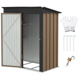 Outsunny 5 x 3ft Lean-To Galvanised Steel Garden Shed with Lock and Adjustable Shelves – Dark Grey and Brown