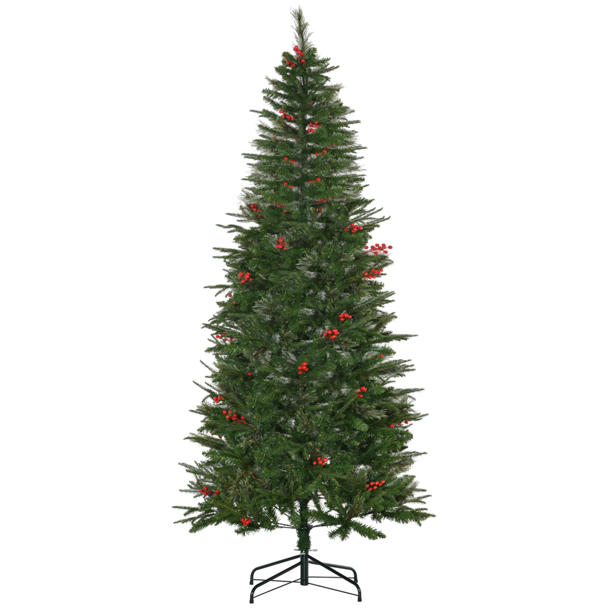 HOMCOM 7ft Unlit Artificial Pencil Christmas Tree with Faux Red Berries, Flame Retardant PVC & Metal Base