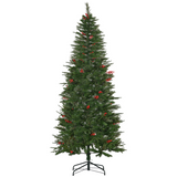 HOMCOM 7ft Unlit Artificial Pencil Christmas Tree with Faux Red Berries, Flame Retardant PVC & Metal Base