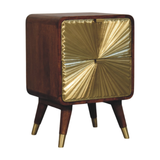 Artisan Furniture Solid Wood Avora Brass Embossed Nightstand with 2 Doors – Chestnut Finish, Brown and Gold