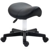 HOMCOM Saddle Stool in PU Leather, Adjustable 45–57cm Height, Steel Frame, 5 Wheels – Rolling Salon Chair