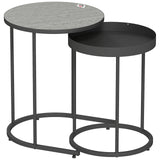 HOMCOM Set of Two Industrial Round Nesting Tables with Metal Frames – Coffee and Side Tables, Grey