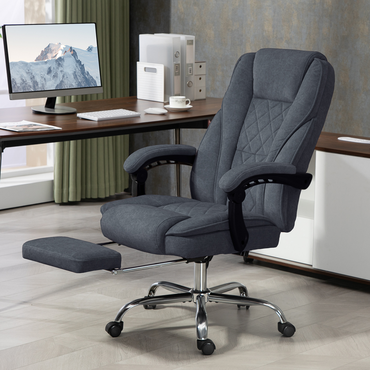 Dark grey velvet heated massage office chair