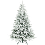 HOMCOM 6ft Artificial Flocked Christmas Tree with 1182 Branches – Hinged Xmas Tree, Foldable Metal Stand