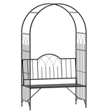 Outsunny Metal Garden Arbour Bench with High Arch for Climbing Plants – Outdoor Trellis Seat, Antique Black