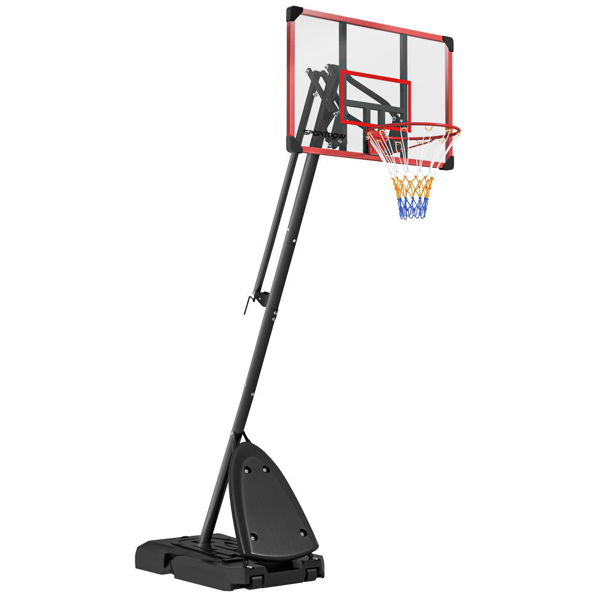 SPORTNOW Adjustable Basketball Hoop and Stand with Weighted Base & Wheels, 2.4-2.9m – Portable Outdoor Hoop, Red