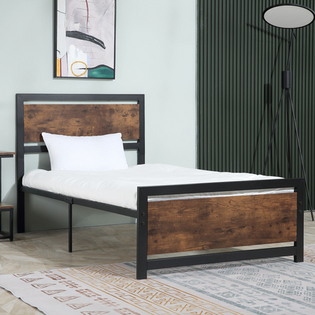 HOMCOM single metal bed frame with headboard