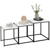 HOMCOM Nesting Coffee Tables Set of 3 with Marble-Effect Tops and Steel Frames – Sofa Side Tables, White