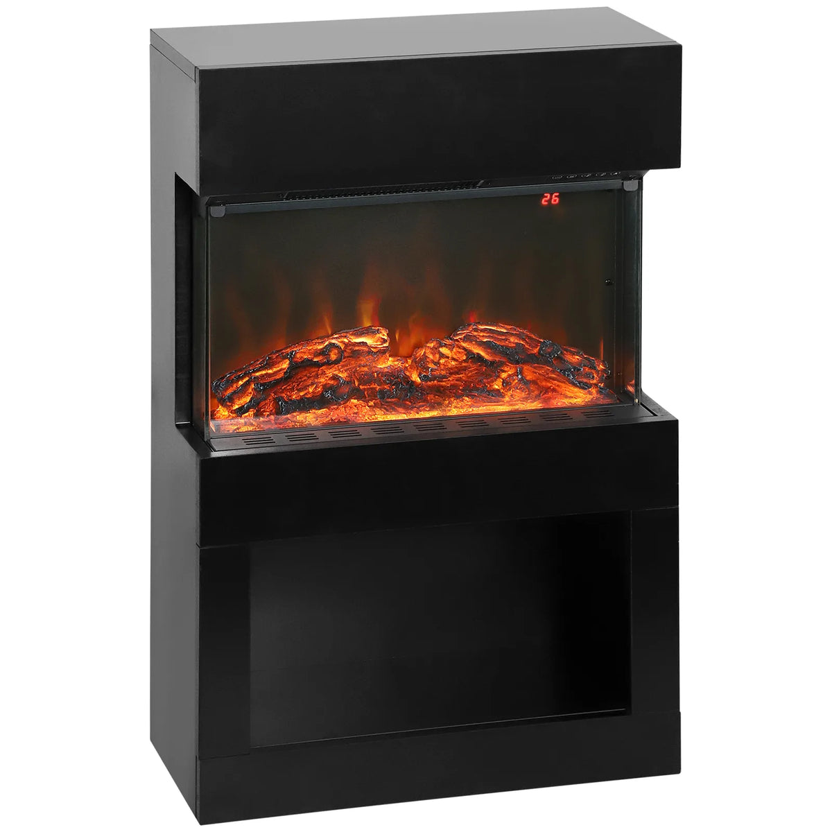 HOMCOM 19" Electric Fireplace with Surround, 3D Flame Effect and Remote – 1000W/2000W Electric Fire, Black