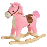 HOMCOM Plush Rocking Horse with Moving Mouth, Wagging Tail & Sounds – Toddler Ride-On, 36-72 Months, Pink