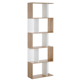 HOMCOM 5-Tier S-Shape Display Bookcase with Anti-Tipping Design – Freestanding Shelving Unit, Natural
