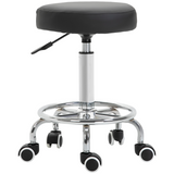 Outsunny Adjustable Salon Stool with PU Leather Seat and Footrest – Backless Saddle Stool on 5 Castors