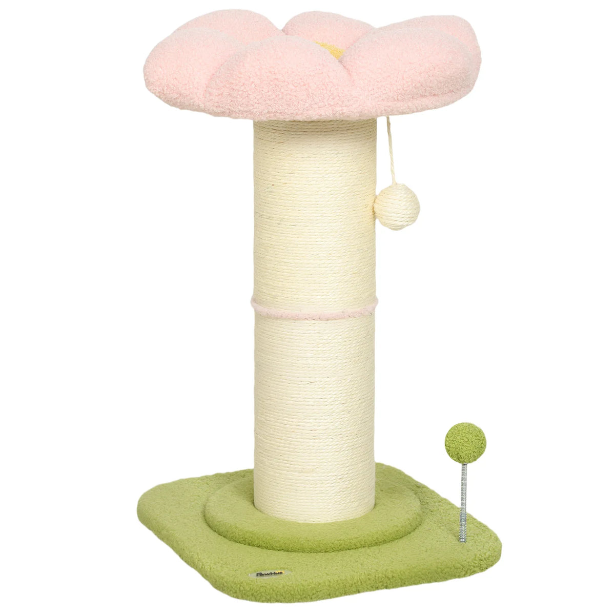 PawHut Flower Cat Tree with Thick Sisal Scratching Post, Dangling and Spring Balls – Compact Activity Centre