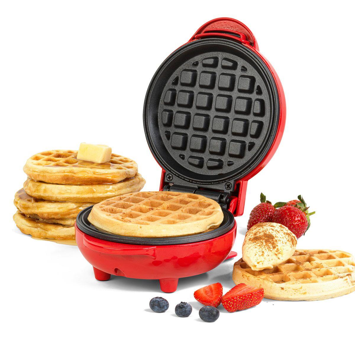 Giles & Posner EK4214G 550W Non-Stick Mini Waffle Maker with Indicator Lights – Compact Dessert Maker, Red