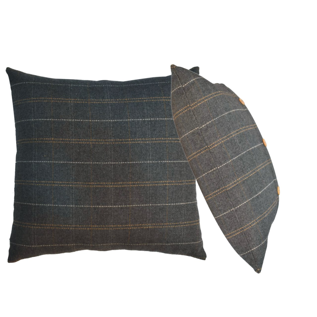 Artisan Furniture Quinn Pewter Tweed Cushions, Set of 2 – Wool Texture, Button-Down Detail for Sofas