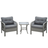 Outsunny 3-Piece PE Rattan Bistro Set with Two Armchairs, Cushions & Tempered Glass Table – Patio