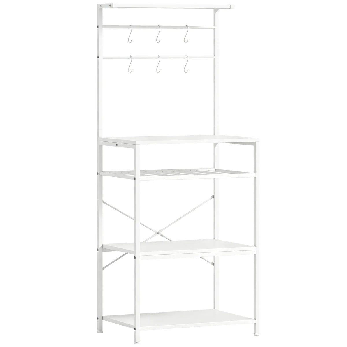 HOMCOM Freestanding Industrial Shelving Unit with Wine Rack and 6 Hooks – Home Office Storage, White