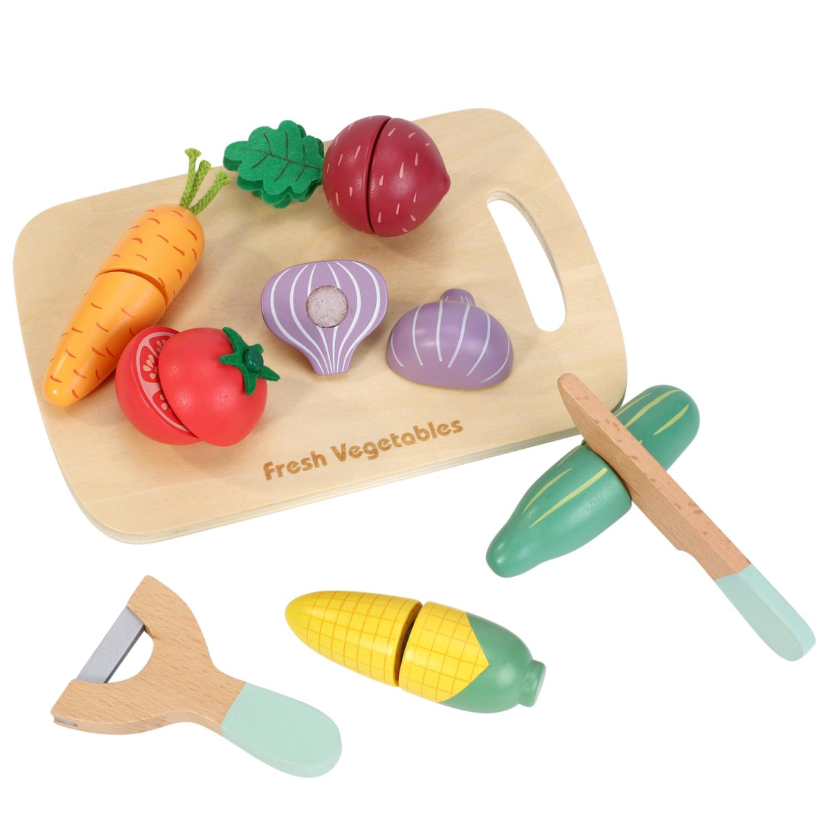 SOKA Wooden Cutting Vegetables Play Set, 9 Pieces – Pretend Play Kitchen Toy for Kids