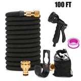 Heavy Duty Expandable Garden Hose, 100ft with 8-Pattern Spray Gun – Triple-Layer Latex, Kink-Free Kit