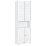 HOMCOM 183cm Tall Slim Bathroom Cabinet with Retro Shutter Doors and 3 Compartments – White