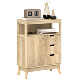 HOMCOM Modern Fluted Sideboard Storage Cabinet with 3 Drawers & Adjustable Shelf – Living Room