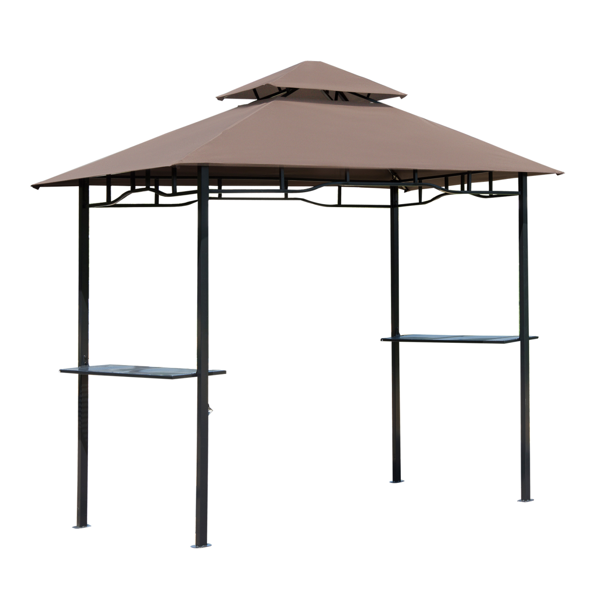 Outsunny 8ft Double-Tier Gazebo Grill Canopy with Side Shelves – BBQ Shelter Tent, Coffee