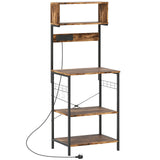 HOMCOM Kitchen Storage Rack with Power Outlets, USB Chargers and Hooks – Bakers Rack, Coffee Station, Rustic Brown