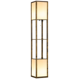 HOMCOM brown dual light shelf floor lamp