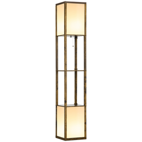 HOMCOM brown dual light shelf floor lamp