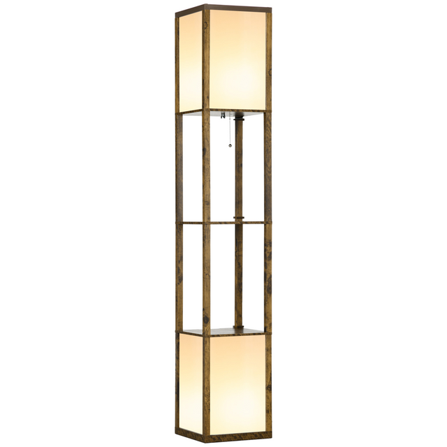 HOMCOM brown dual light shelf floor lamp