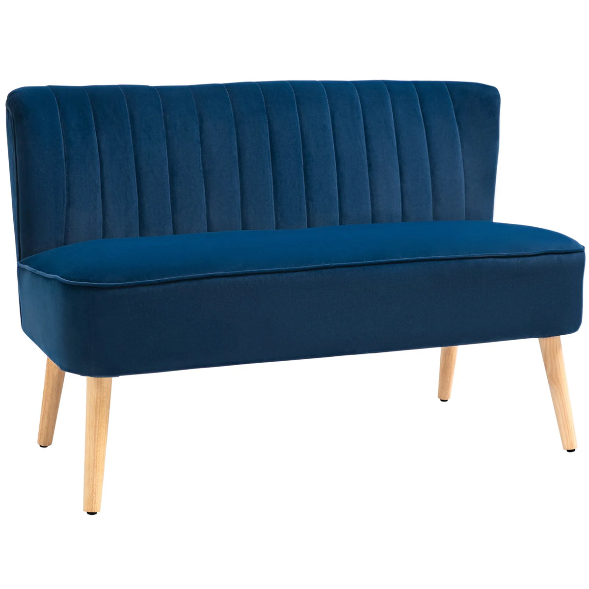 HOMCOM Modern Two-Seater Sofa with Foam Padding & High Back – Compact Velvet-Feel Loveseat for Home Office, Dark Blue