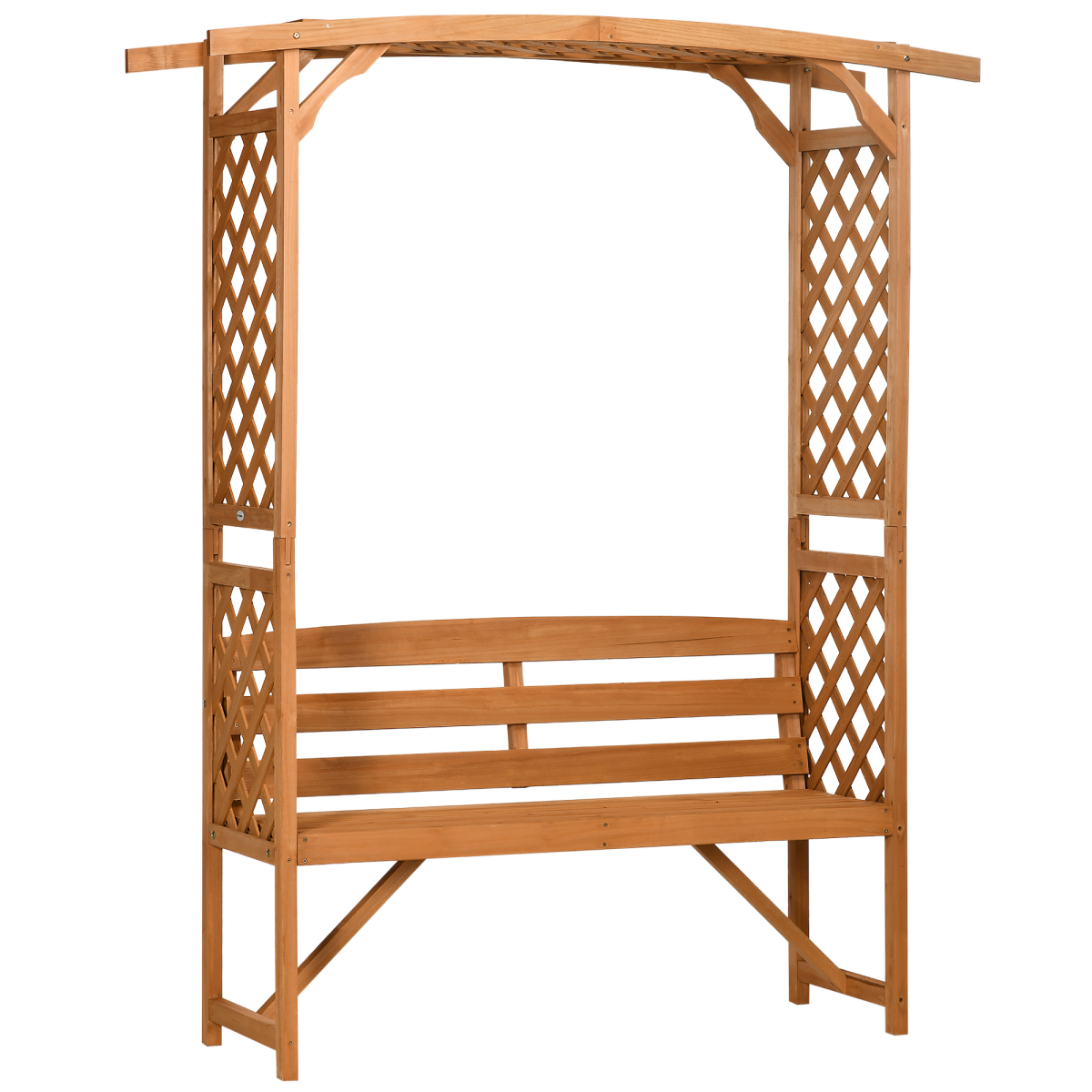 Outsunny Wooden Garden Bench with Arch Pergola, Side & Top Trellis – Patio Arbour Seat, Natural Finish