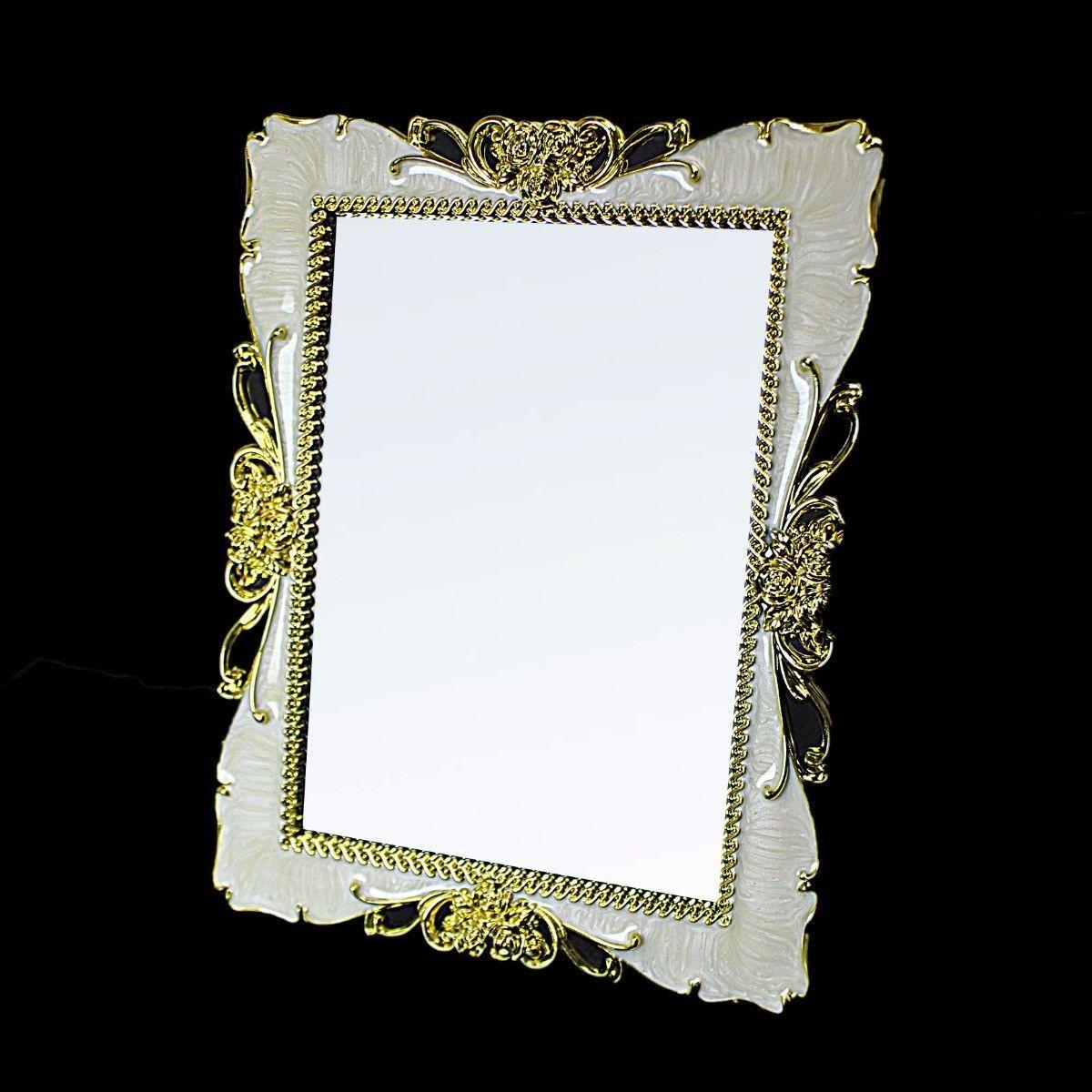 Designer Decorative Mirror in Cream, Red and Gold, 17 x 22cm – Compact Home Decor Accent