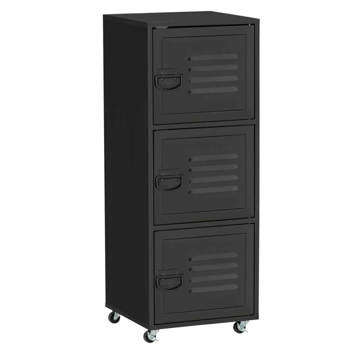 Rolling Storage Cabinet with 3 Compartments, Metal Doors and Wheels – Industrial Mobile File Cabinet, Black