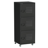 Rolling Storage Cabinet with 3 Compartments, Metal Doors and Wheels – Industrial Mobile File Cabinet, Black
