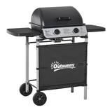 Outsunny 2-Burner Propane Gas BBQ Grill, 5.6kW with Side Shelves and Wheels – LPG Outdoor Barbecue, Grey