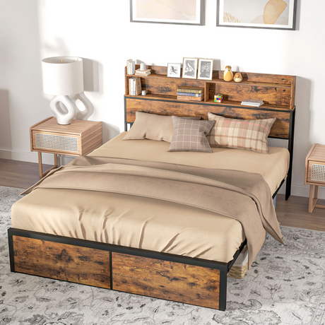 HOMCOM king bed frame with storage headboard