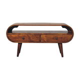 Artisan Furniture Circular TV Stand in Solid Mango Wood, 2 Drawers & Open Slot – Media Unit, Dark Brown