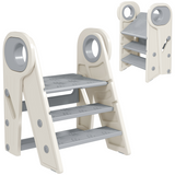 AIYAPLAY Foldable Toddler Tower with Adjustable Height, Handle and Non-Slip Steps – Kitchen Helper Stool, Grey