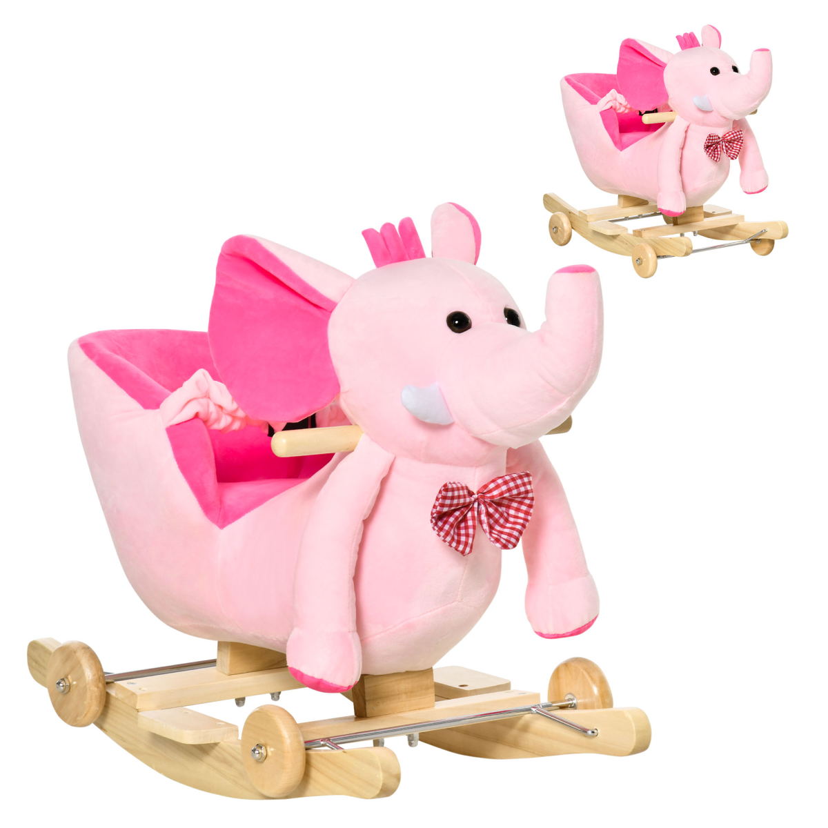 HOMCOM 2-in-1 Baby Rocking Elephant Ride-On with Wheels and 32 Nursery Rhymes – Toddler Rocker, Pink