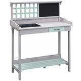 Outsunny Outdoor Wooden Potting Table with Sink, Blackboard & Drawer – Fir Wood Garden Workstation