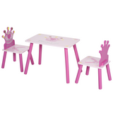 HOMCOM 3-Piece Kids Princess Table and Chair Set with Crown Backs – Pink Play Furniture for Ages 2-4