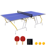 SPORTNOW 9ft Foldable Table Tennis Table with Cover, Net, Paddles & Balls – Compact Ping Pong Table, Blue